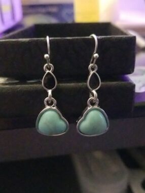 Turquoise Heart Drop Earrings - Silver Tone Women’s Jewelry